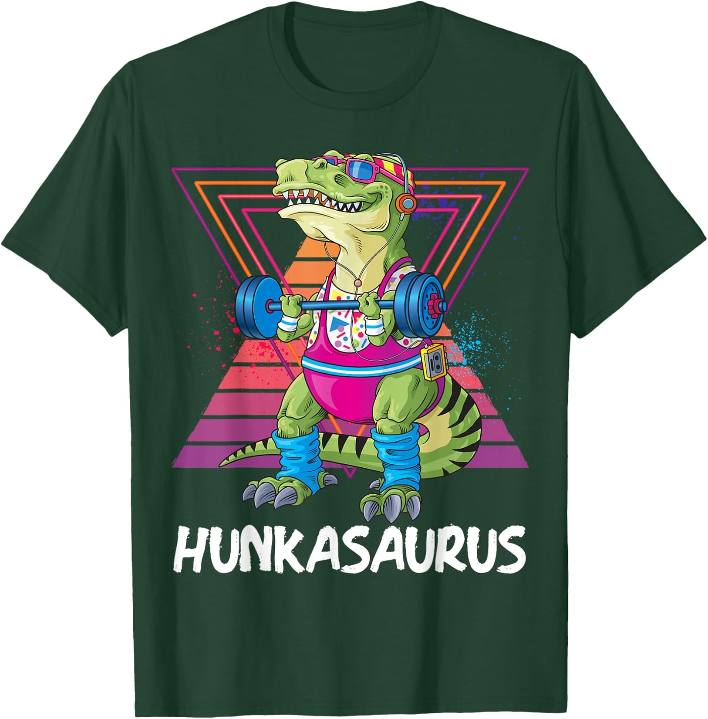 Hunkasaurus Retro Muscular Dinosaur T-Rex Gym Weightlift T-Shirt - T-Shirt | Forest