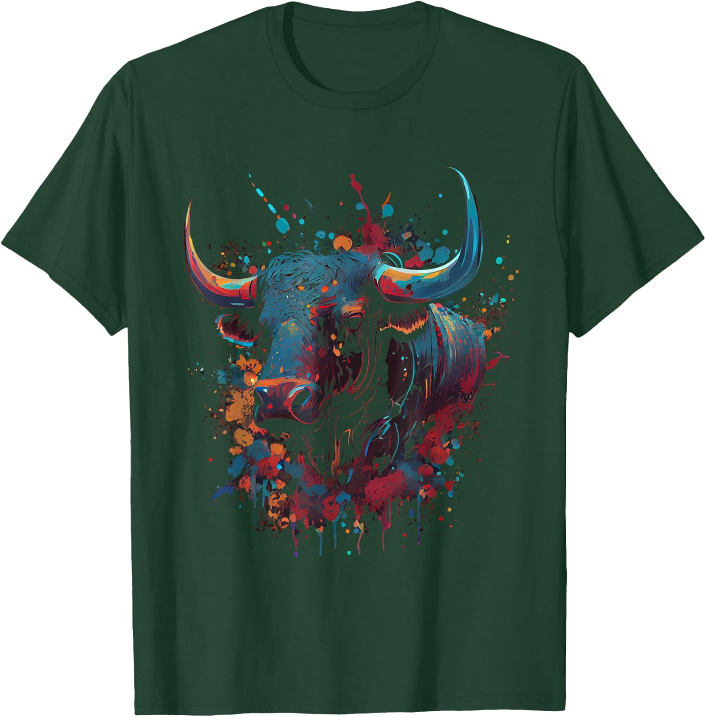 Bull Colorful Bull Riding Meat Favorite Animal Bull T-Shirt - T-Shirt | Forest