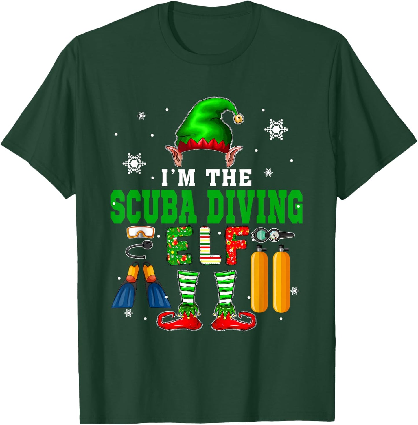 I'm The Scuba Diving Elf Christmas Elf Shoes Hat Costume T-Shirt - T-Shirt | Forest