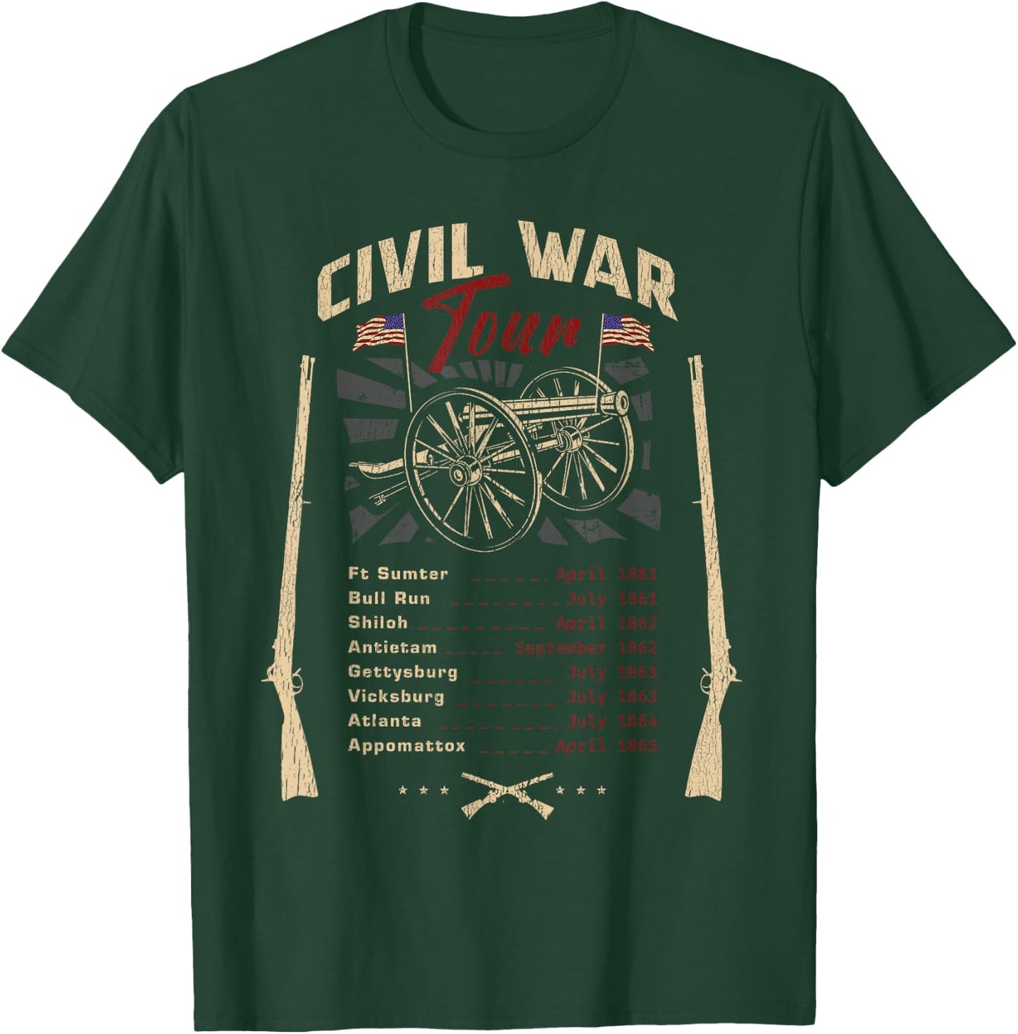 American Civil War Tour Battle Dates Reenactment Gettysburg T-Shirt - T-Shirt | Forest