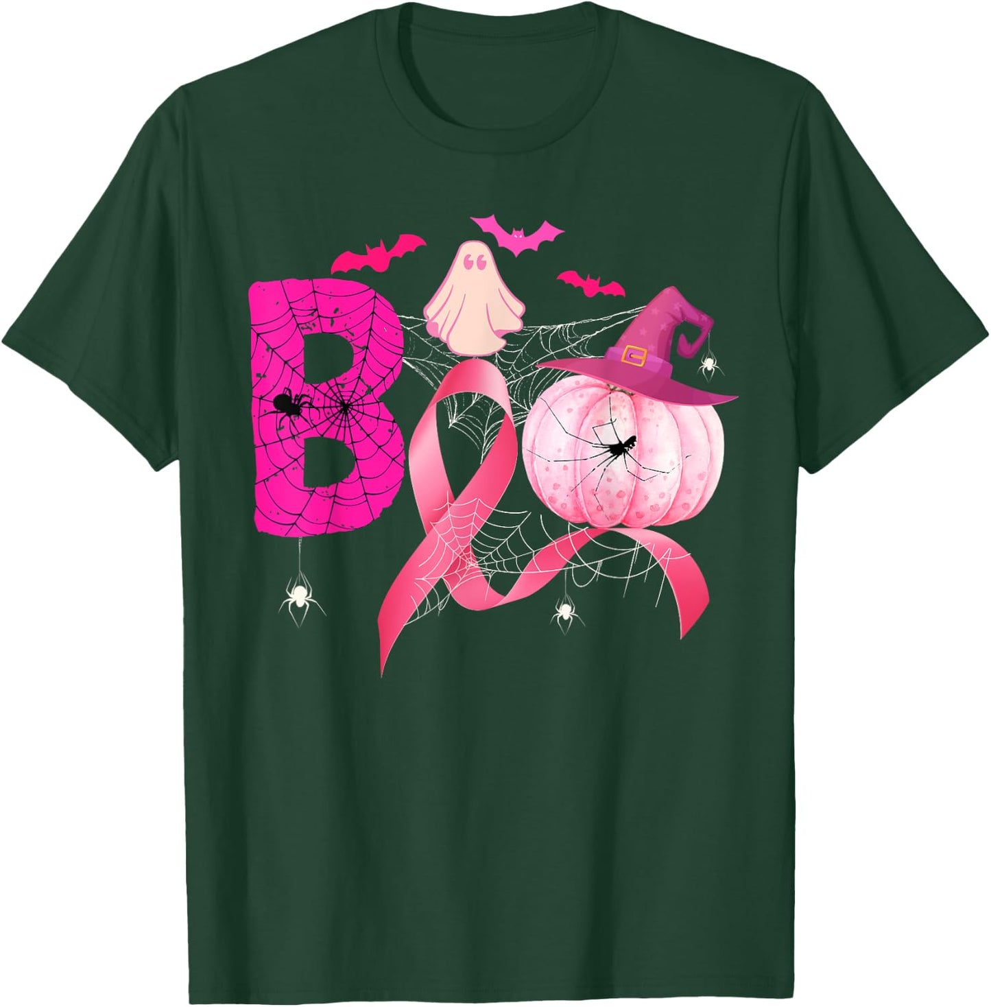 Funny Boo Pumpkin Witch Pink Ribbon Breast Cancer Halloween T-Shirt - T-Shirt | Forest