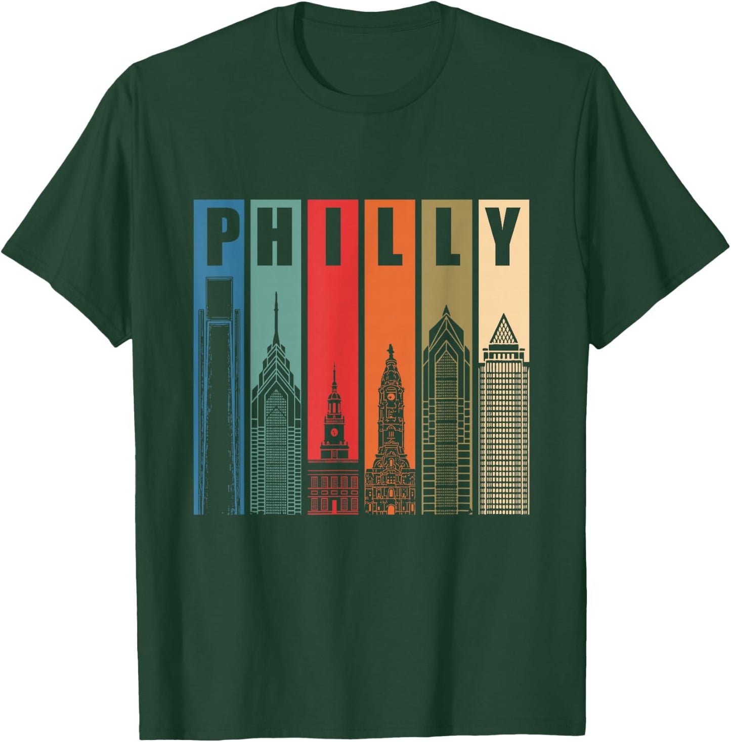 Philly Retro Vintage Philadelphia Skyline Philly City Pride T-Shirt - T-Shirt | Forest