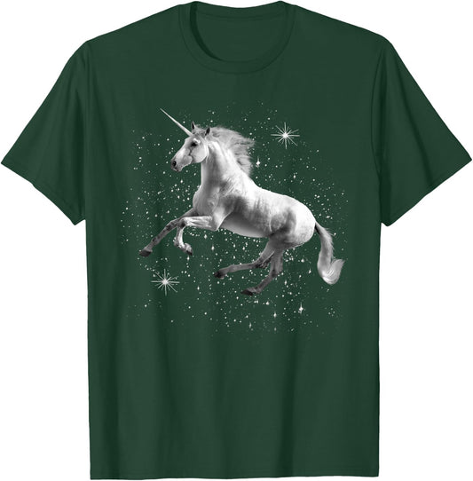 Unicorn Black and White Starry Stars T-Shirt - T-Shirt | Forest