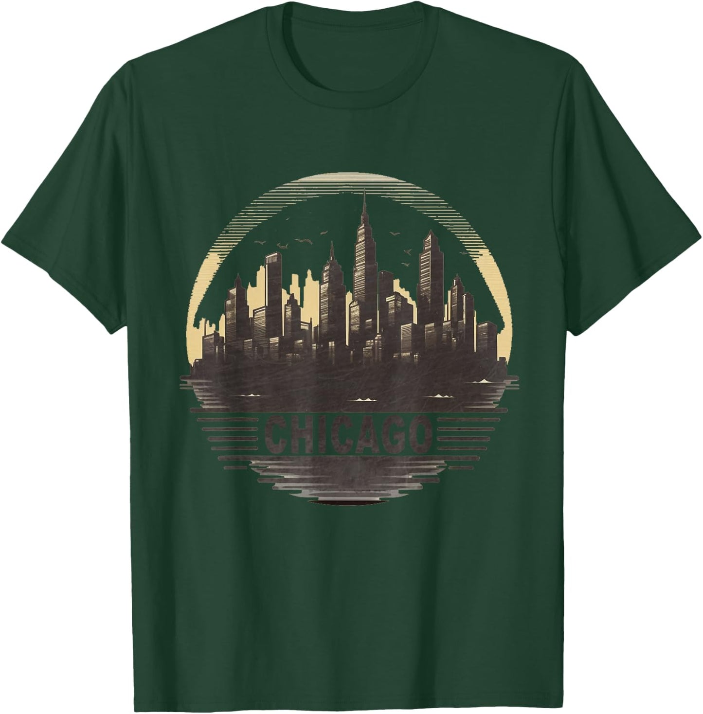 Retro style Chicago Illinois city skyline T-Shirt - T-Shirt | Forest