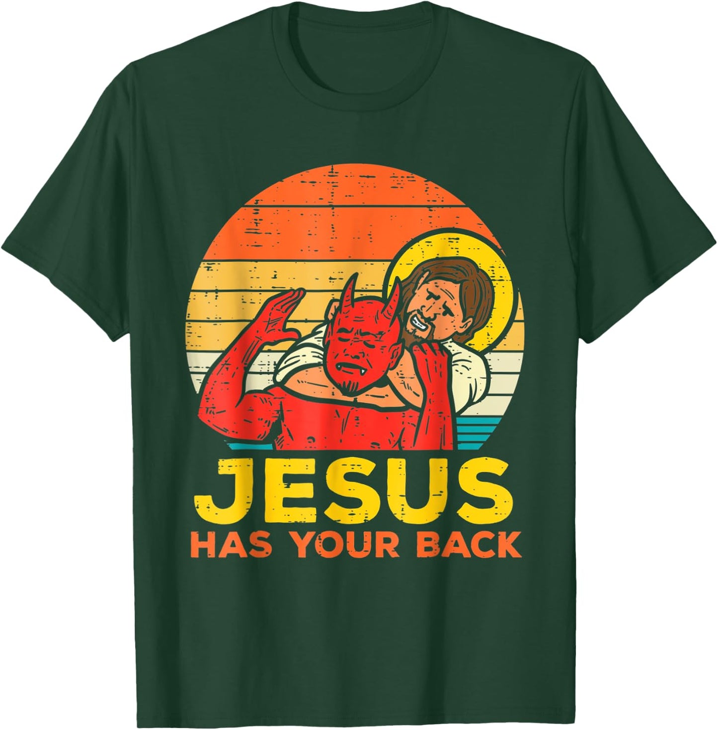 Jesus Has Your Back Jiu Jitsu Retro Christian Men Women Kids T-Shirt - T-Shirt | Forest