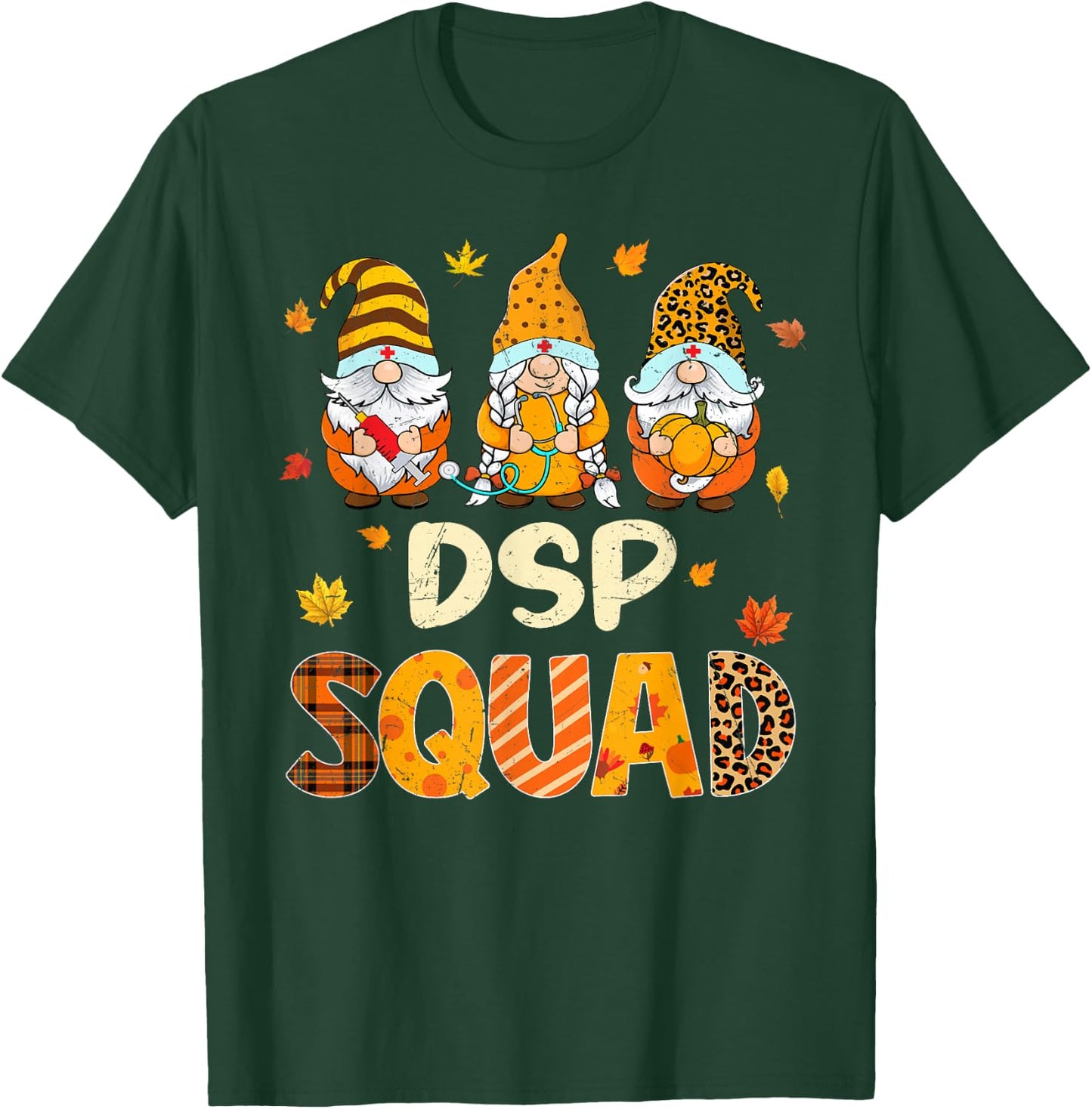 DSP Squad Gnome Nurse Leopard Thanksgiving Fall Stethoscope T-Shirt - T-Shirt | Forest