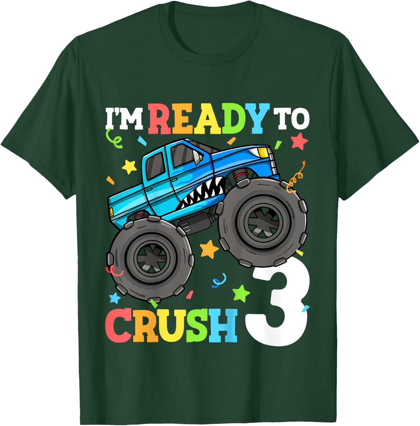Kids Monster Truck Shark 3rd Birthday Boy Toddler 3 Three T-Shirt - T-Shirt | Forest