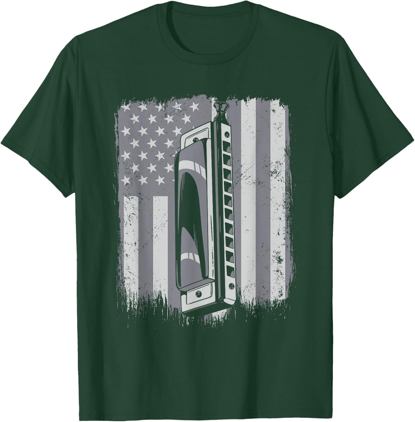 Harmonica American Flag Harmonicist Mouth Harp Harmonica Kids Men T-Shirt - T-Shirt | Forest