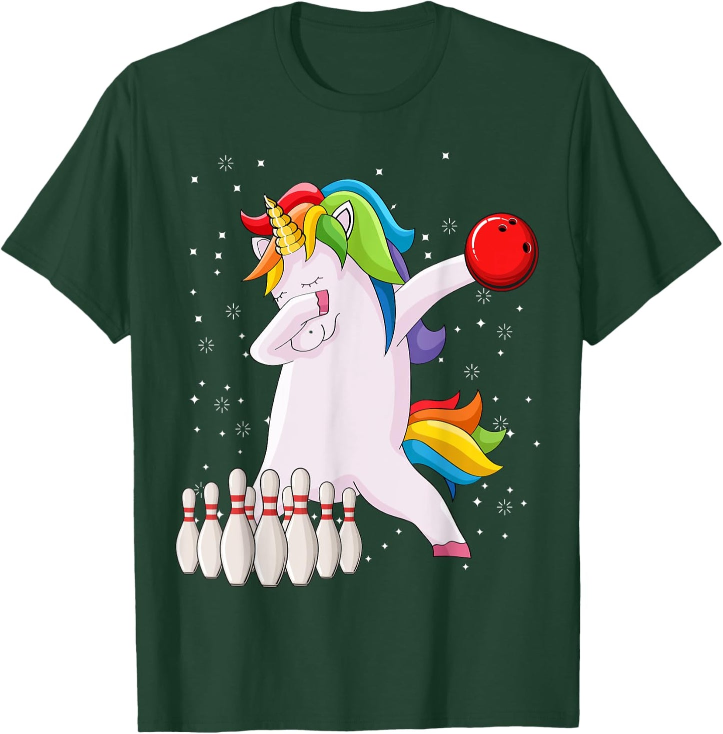 Dabbing Unicorn Bowling Ball Funny Bowling T-Shirt - T-Shirt | Forest