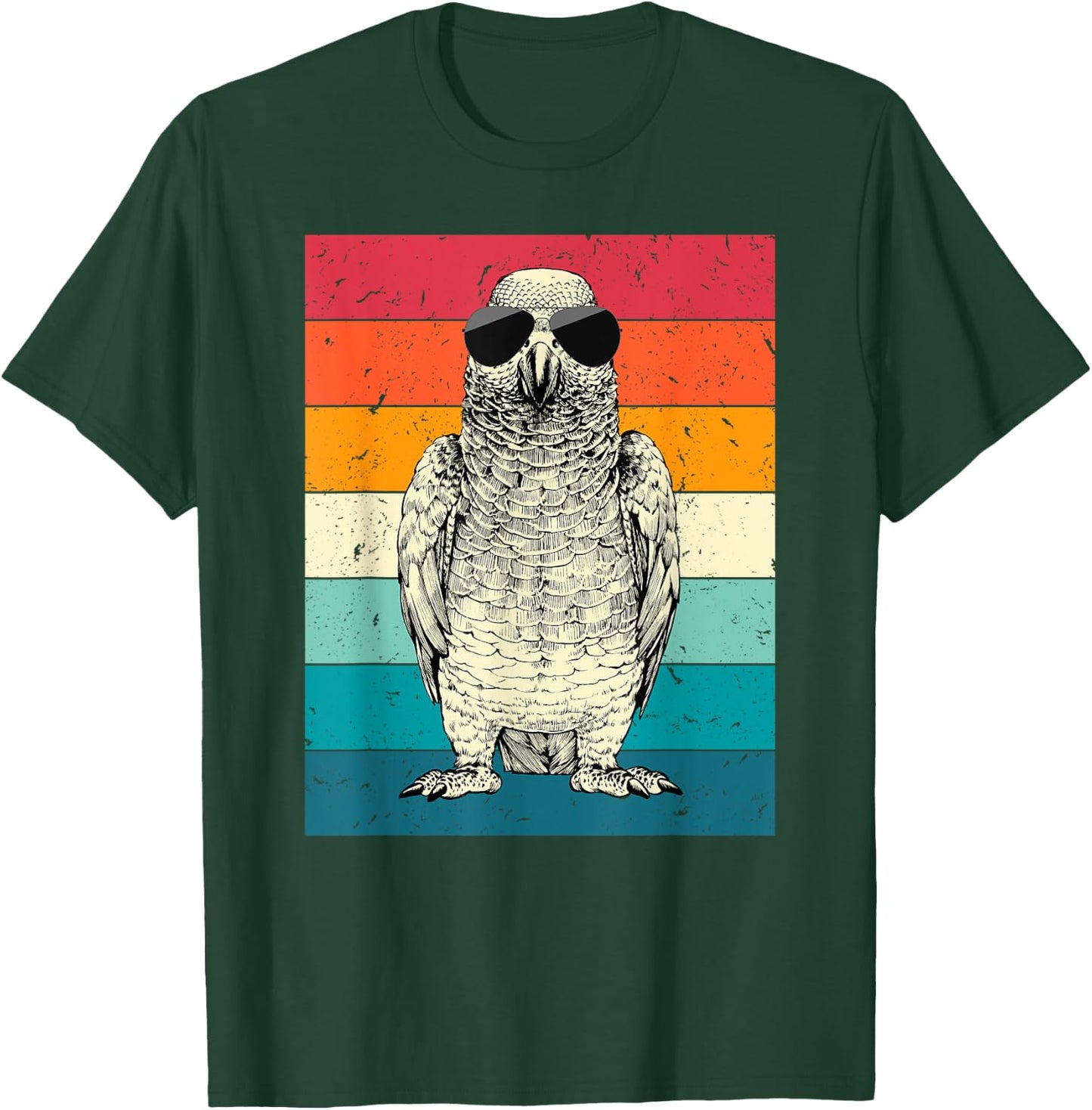 Retro Vintage African Grey Parrot with Sunglasses Bird Lover T-Shirt - T-Shirt | Forest