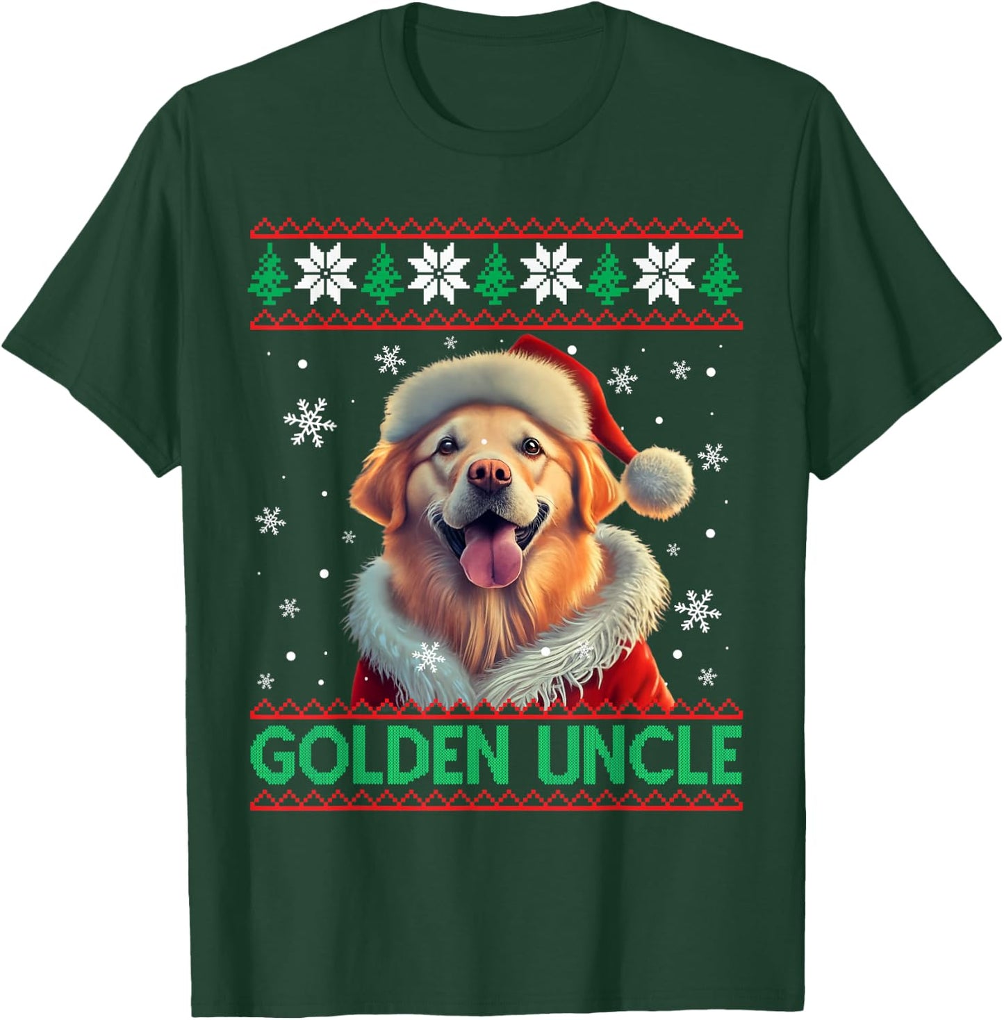 Golden Uncle Golden Retriever Santa Hat Ugly Christmas T-Shirt - T-Shirt | Forest