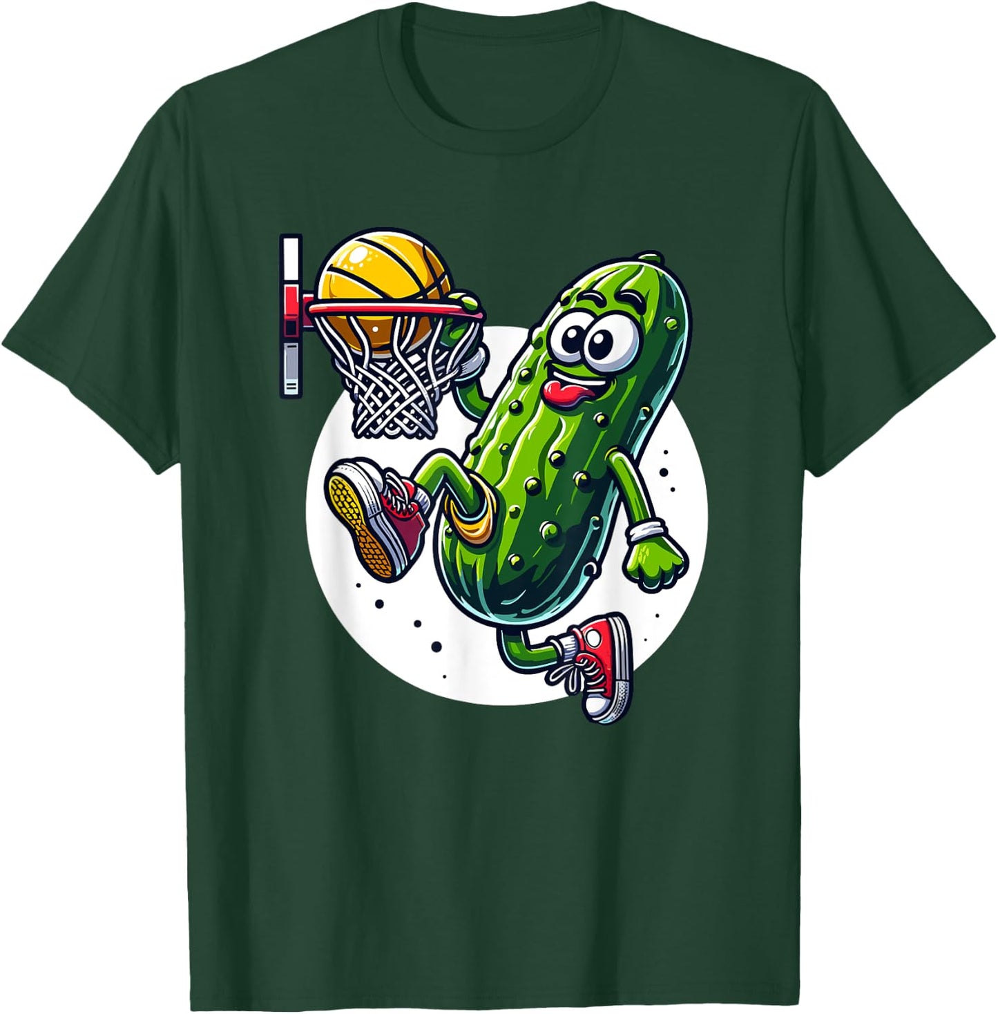 Slam Dunk Pickle - Humorous Basketball Cartoon Graphic T-Shirt - T-Shirt | Forest