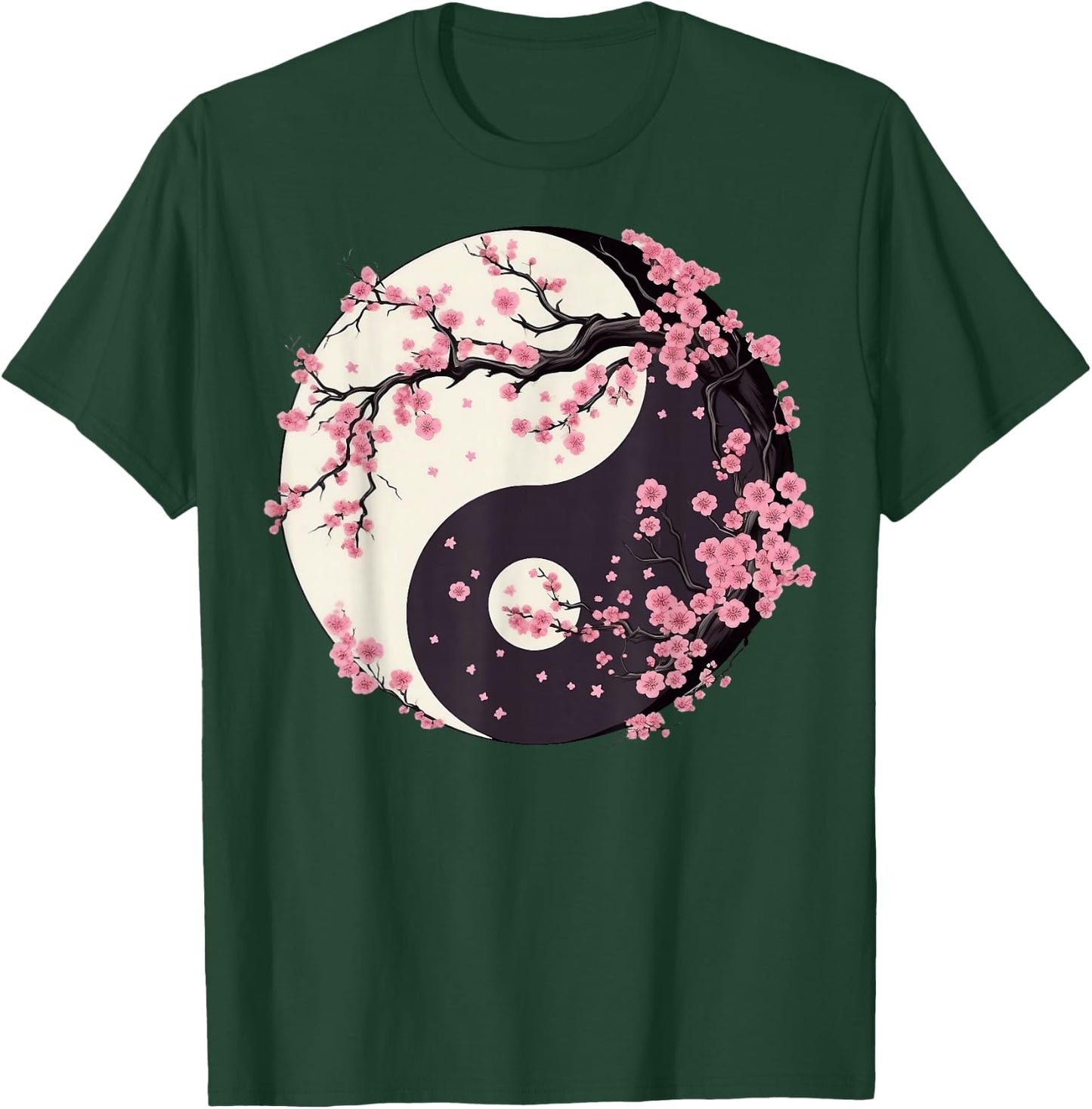 Cherry Blossom Yin Yang Tree of Life Moon Sun Duality T-Shirt - T-Shirt | Forest