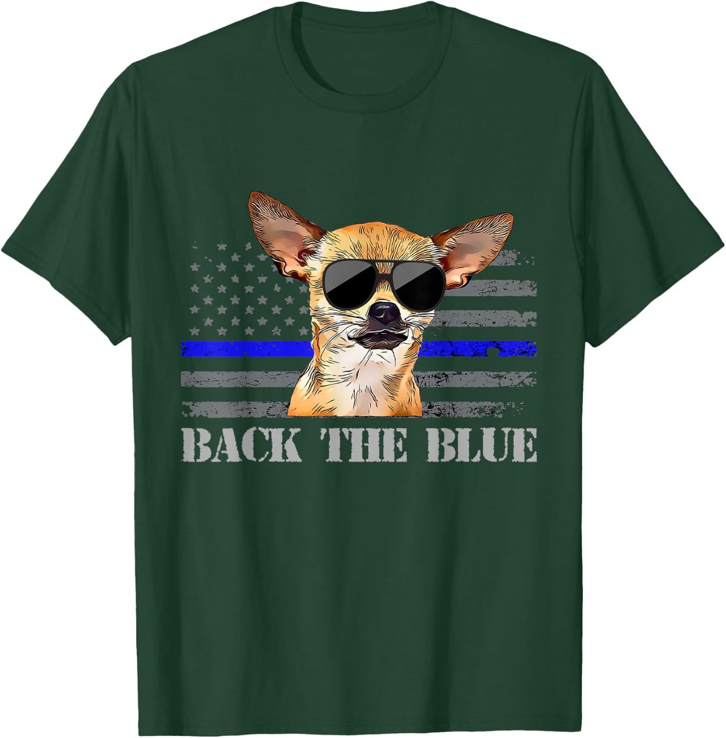 Chihuahua Thin Blue Line American Flag Police Dog T-Shirt - T-Shirt | Forest