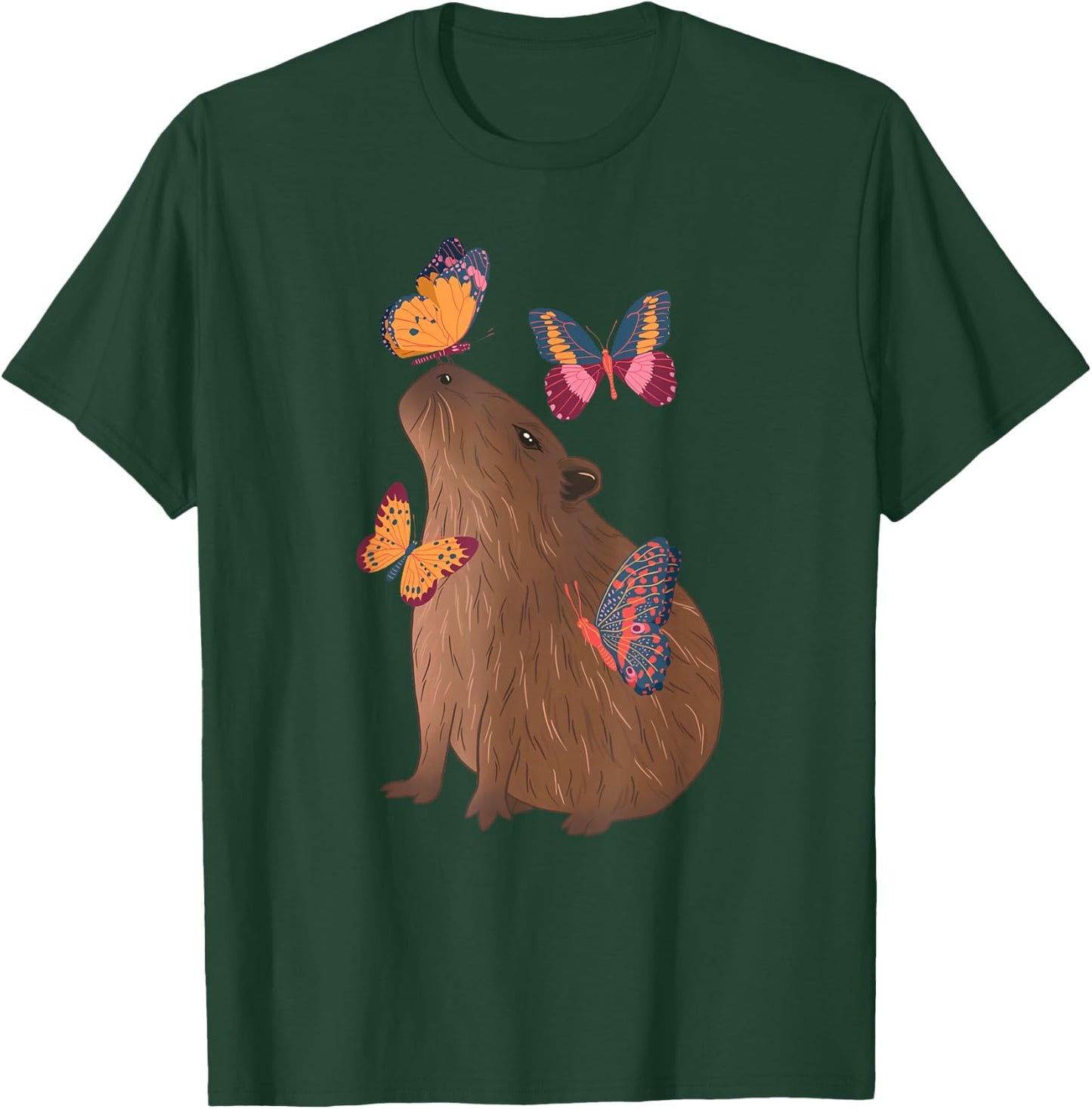 Funny Capybara With Butterfly Cute Rodent Animal Lover Gifts T-Shirt - T-Shirt | Forest