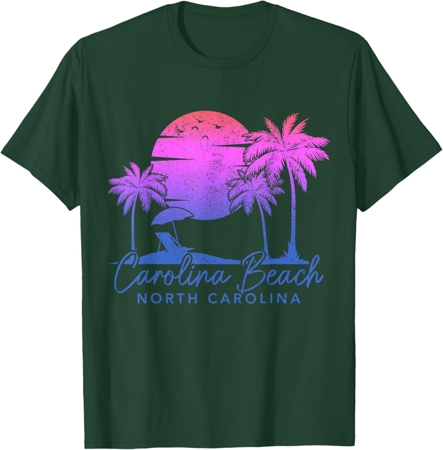 Carolina Beach North Carolina Vintage Sunset Surfer Retro T-Shirt - T-Shirt | Forest