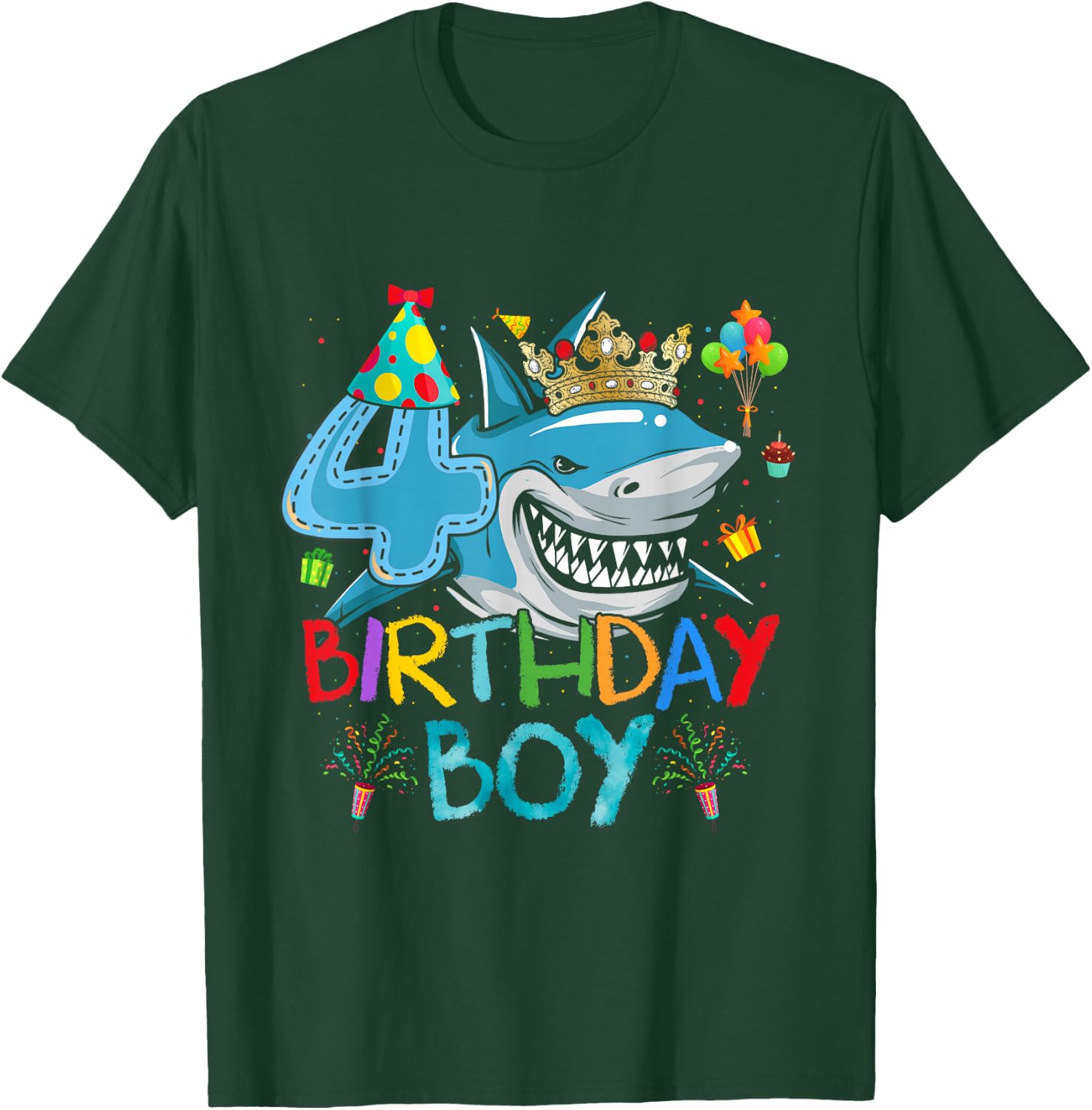 4th Birthday Shark Ocean Theme Party 4 Years Old For Boy T-Shirt - T-Shirt | Forest