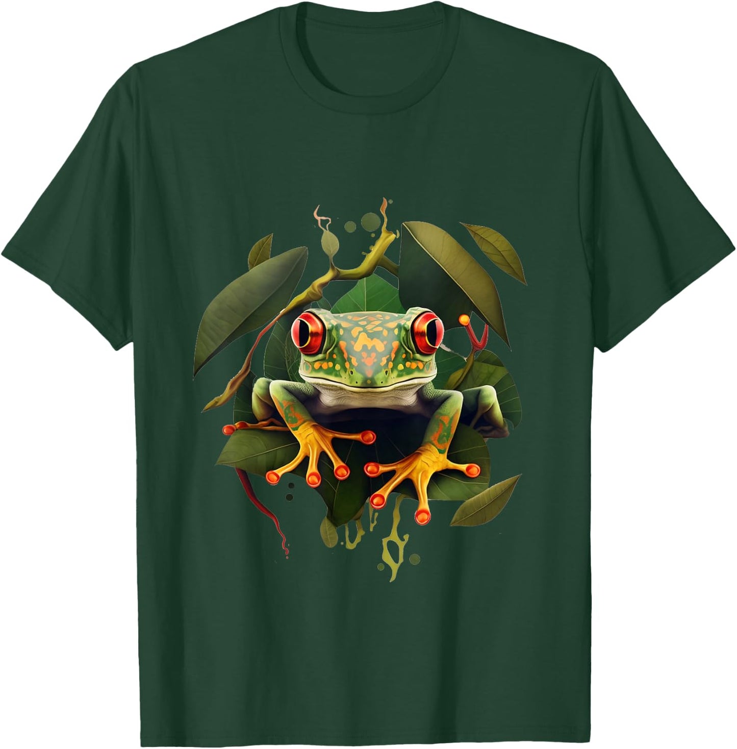 Leaping Frog Leaves Red Eyed Tree Frog Rainforest Amphibian T-Shirt - T-Shirt | Forest