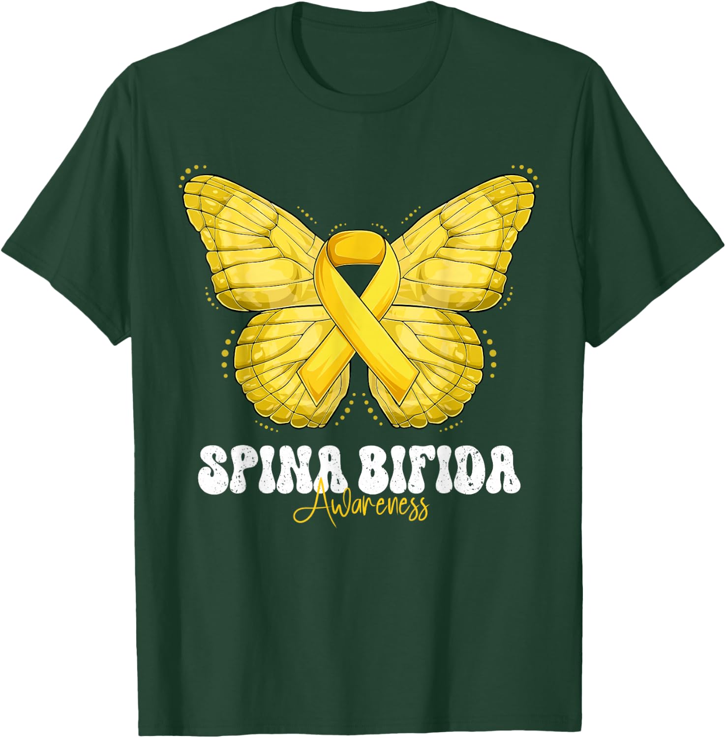 Spina Bifida Awareness Month Yellow Ribbon Butterfly T-Shirt - T-Shirt | Forest
