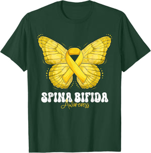 Spina Bifida Awareness Month Yellow Ribbon Butterfly T-Shirt - T-Shirt | Forest