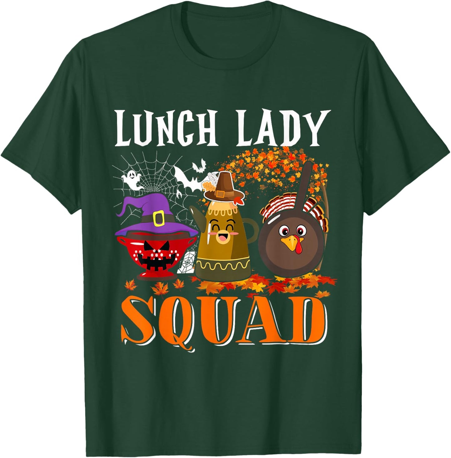 Lunch Lady Squad Thanksgiving Halloween Fall Tre Boo Ghosts T-Shirt - T-Shirt | Forest