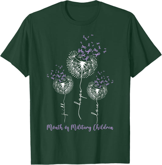 Dandelion Purple Up for Military Kids Military Child Month T-Shirt - T-Shirt | Forest