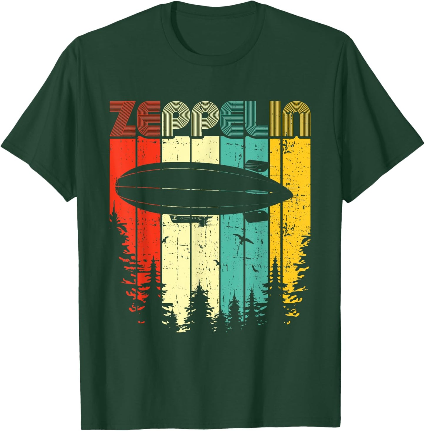 Retro Zeppelin 70s 80s Dirigible Airship Zepelin Zepplin T-Shirt - T-Shirt | Forest