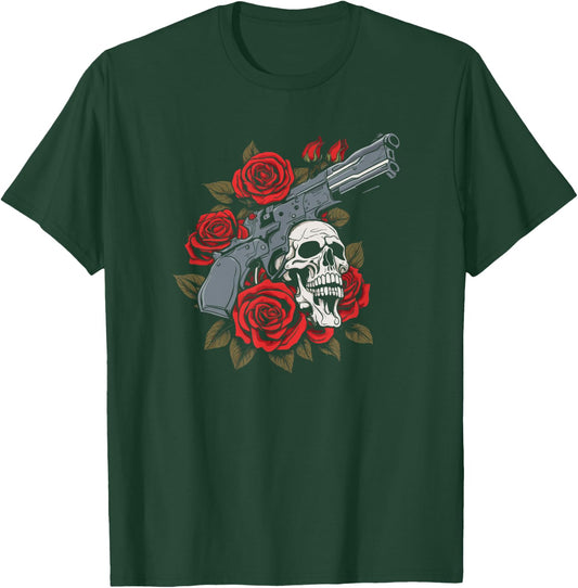 Skeleton Roses 1980s Glam 80s - Guns Rock Music Skull Rose T-Shirt - T-Shirt | Forest