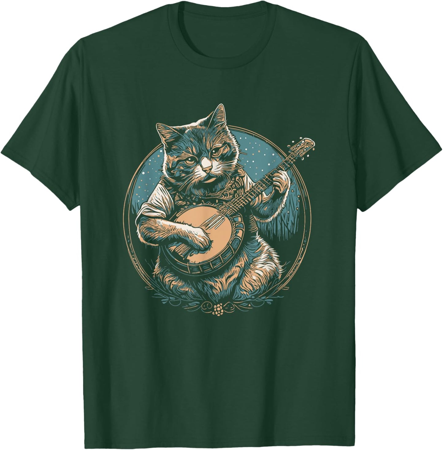 Cute Banjo-Playin' Kitty Cat Funny Bluegrass Music Women Kids T-Shirt - T-Shirt | Forest