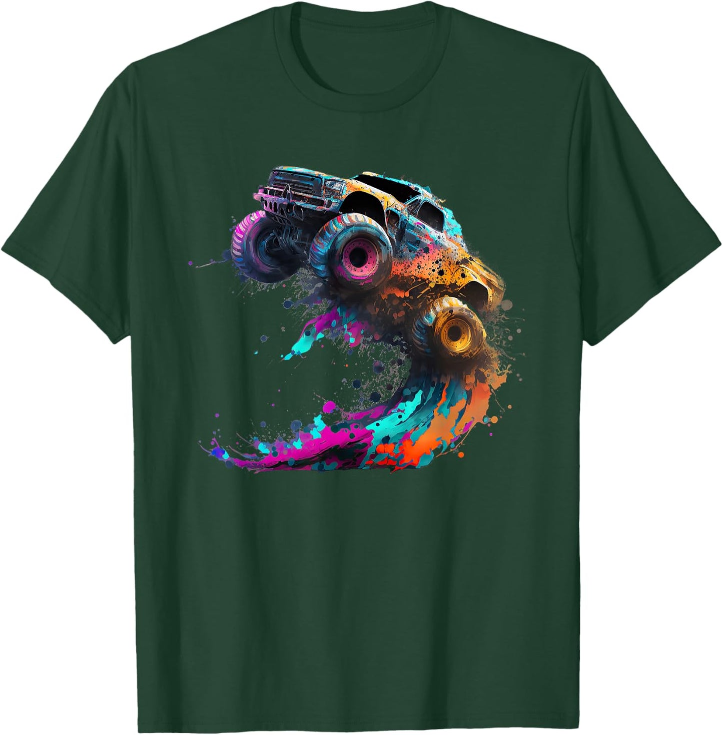 Airborne Monster Truck Jump Off Road Vehicle Colorful Dirt T-Shirt - T-Shirt | Forest