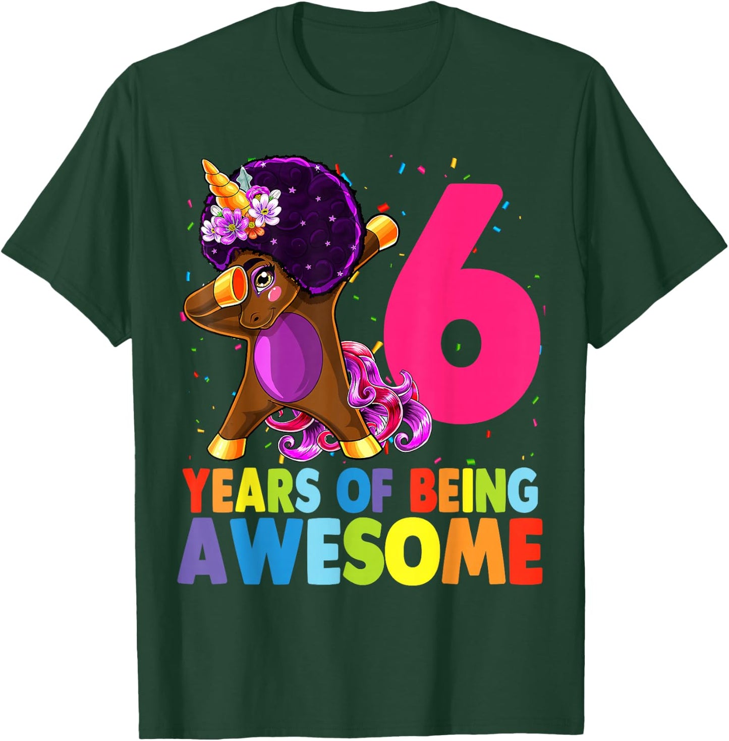 6th Birthday Dabbing Unicorn Afro Party Gift 6 Years Old T-Shirt - T-Shirt | Forest