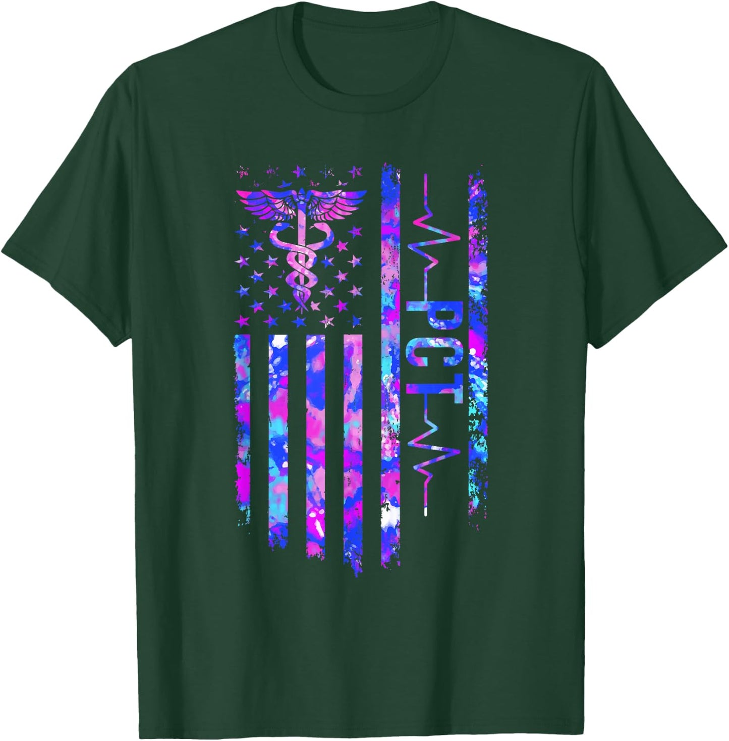 PCT US Flag Patient Care Tech Patient Care Technician T-Shirt - T-Shirt | Forest