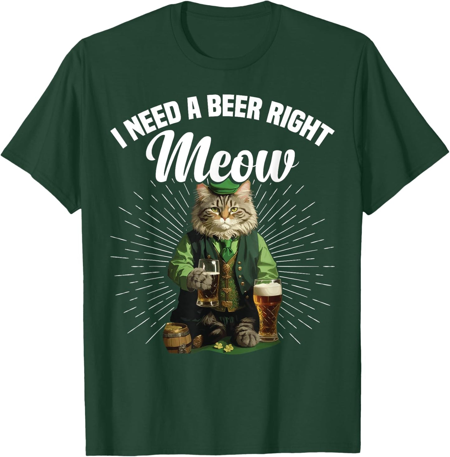 Funny Irish Beer Cat St Patricks Day Drinking Men Women T-Shirt - T-Shirt | Forest