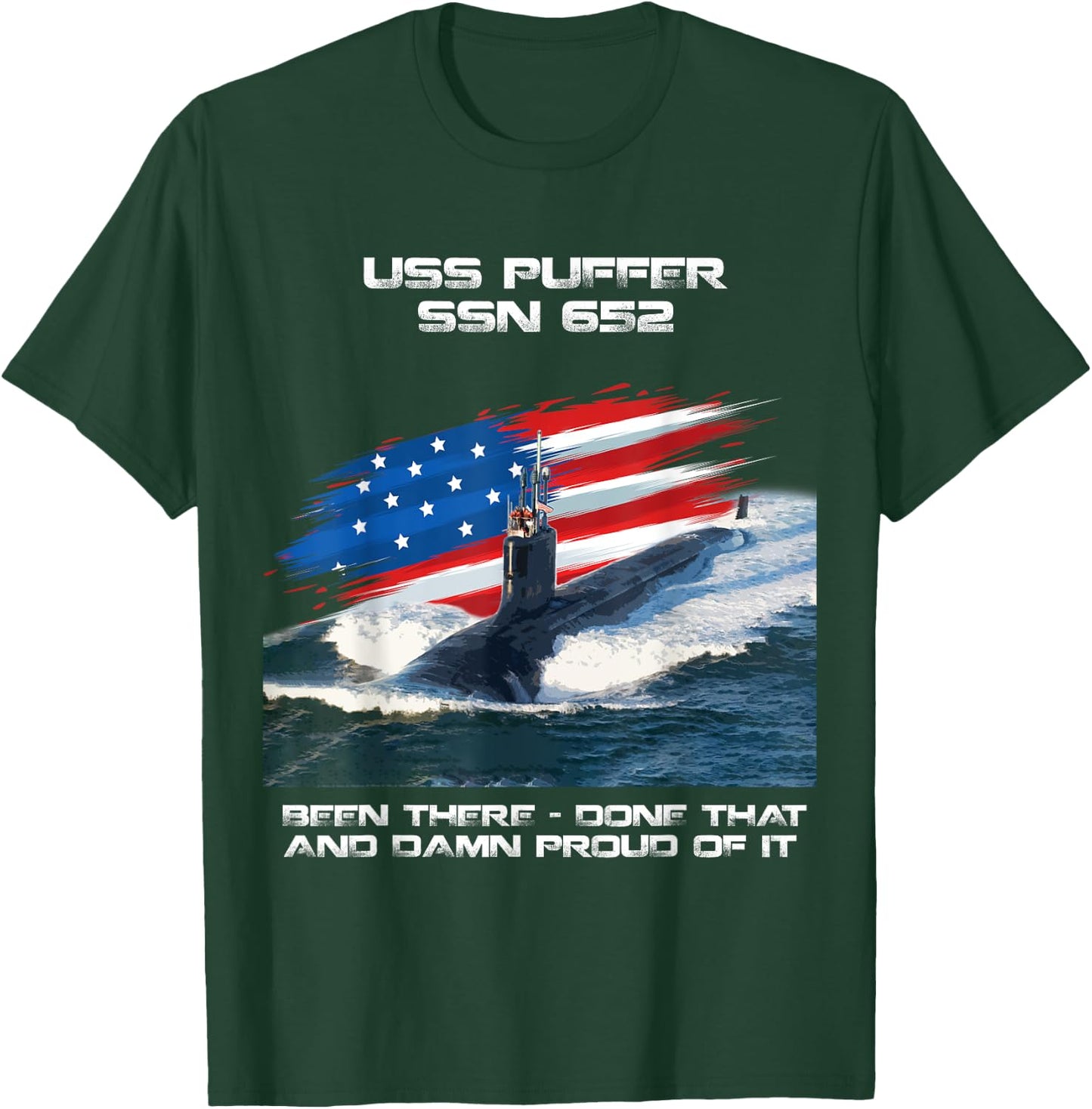 USS Puffer SSN-652 American Flag Submarine Veteran Xmas Women Men T-Shirt - T-Shirt | Forest