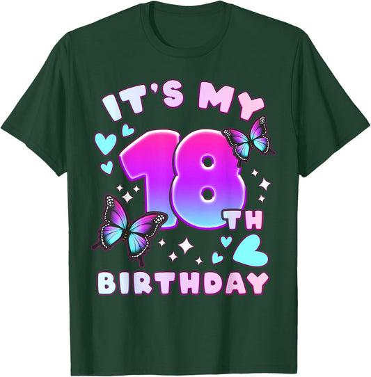 18th Birthday, Girl 18 years, Butterflies and Number 18 T-Shirt - T-Shirt | Forest