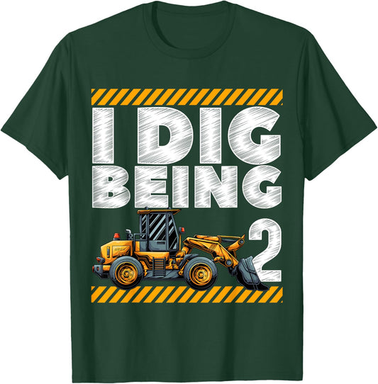 2nd Birthday Construction Truck I Dig Being 2 Vehicle Bday T-Shirt - T-Shirt | Forest