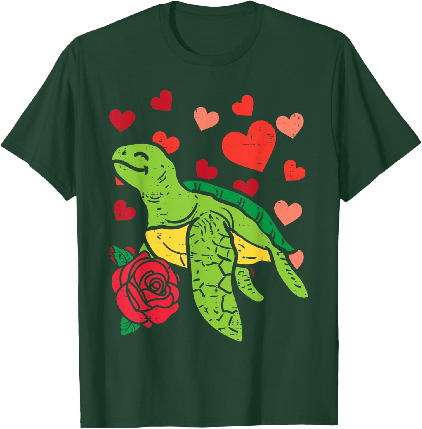 Valentines Day Turtle Hearts Cute Men Women Kids Boys Girls T-Shirt - T-Shirt | Forest