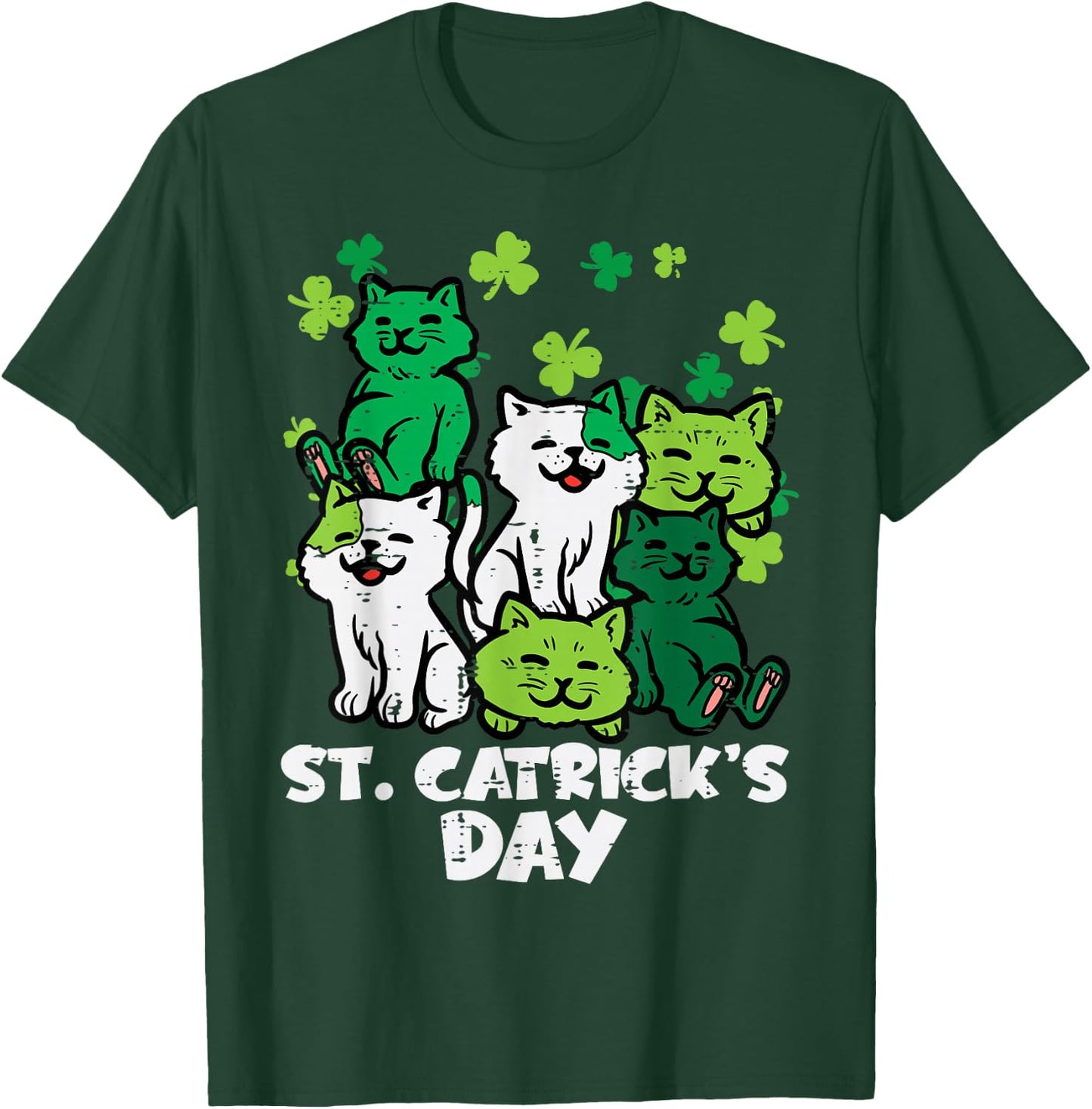 St Patricks Catricks Day Cats Saint Pattys Women Girls Kids T-Shirt - T-Shirt | Forest