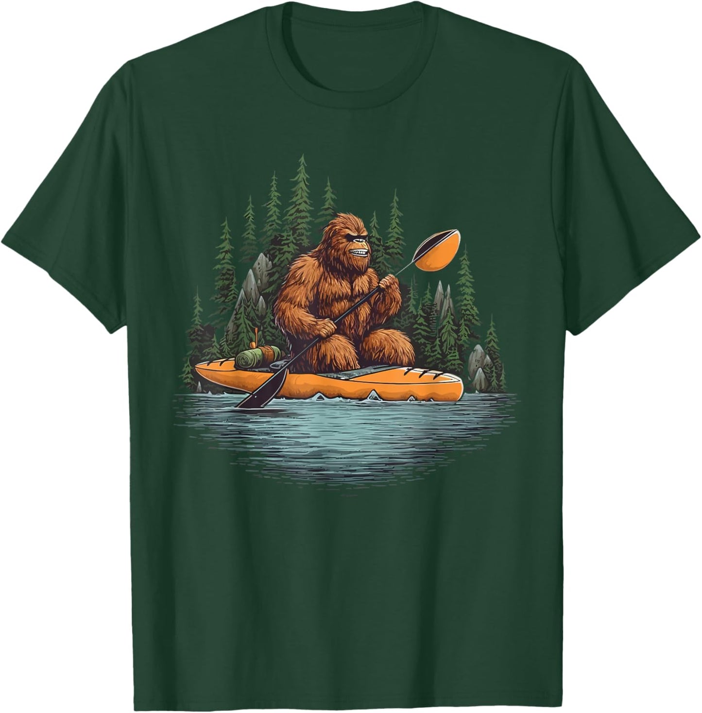 Bigfoot Kayak Paddling Lake Canoe Bigfoot Sasquatch Kayaking T-Shirt - T-Shirt | Forest