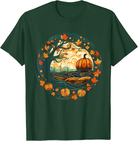 Cottagecore Pumpkin Leaves Thanksgiving Women's Graphic T-Shirt - T-Shirt | Forest