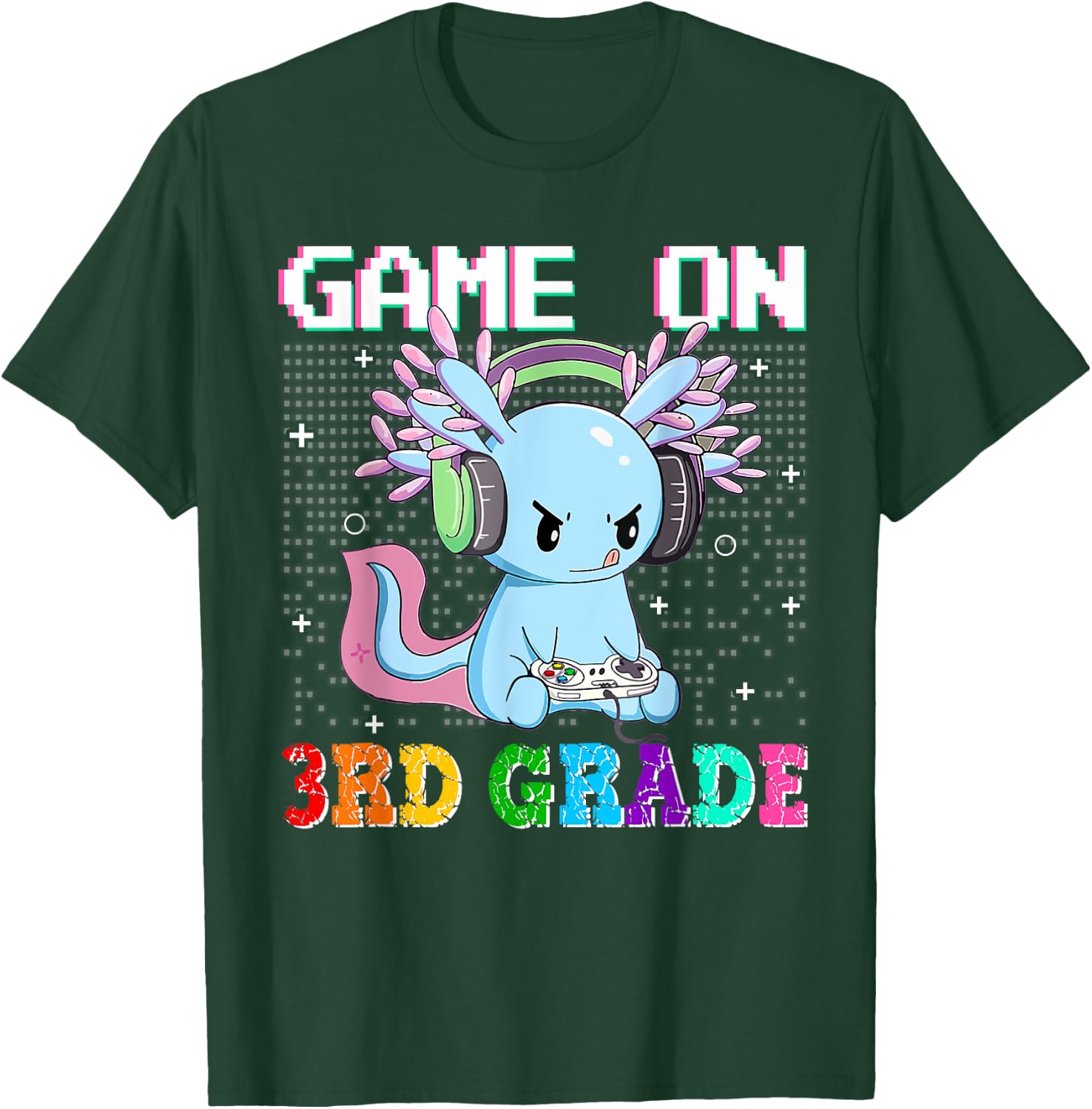 Axolotl Game On 3rd Grade Funny Back To School Gamer Boys T-Shirt - T-Shirt | Forest