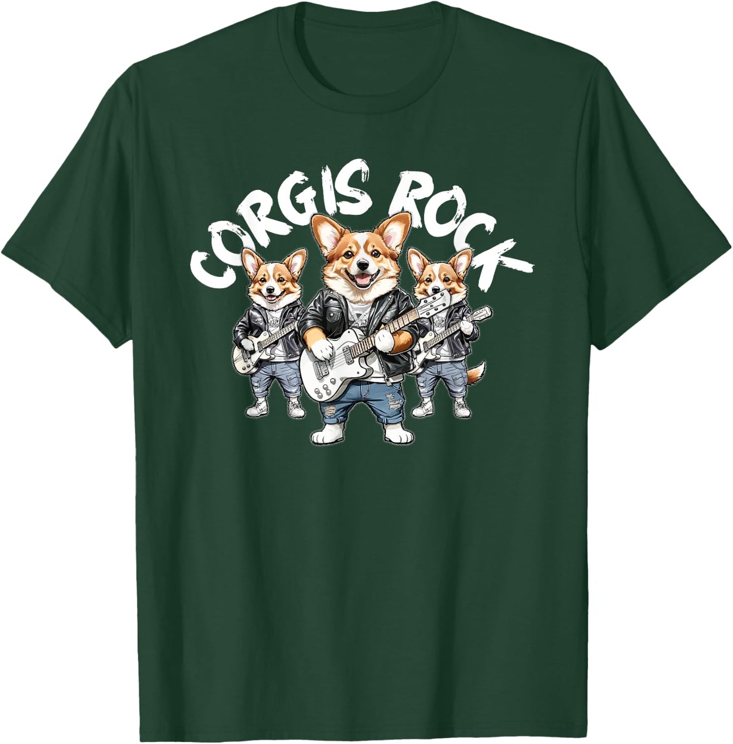 Corgis Rock Cute Cool Corgi Trio Rocking Out Playing Guitar T-Shirt - T-Shirt | Forest