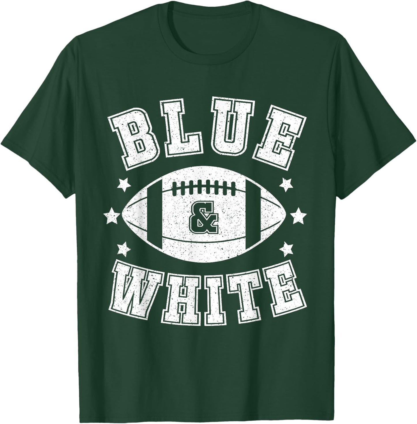On Gameday Football We Wear Blue And White School Spirit T-Shirt - T-Shirt | Forest