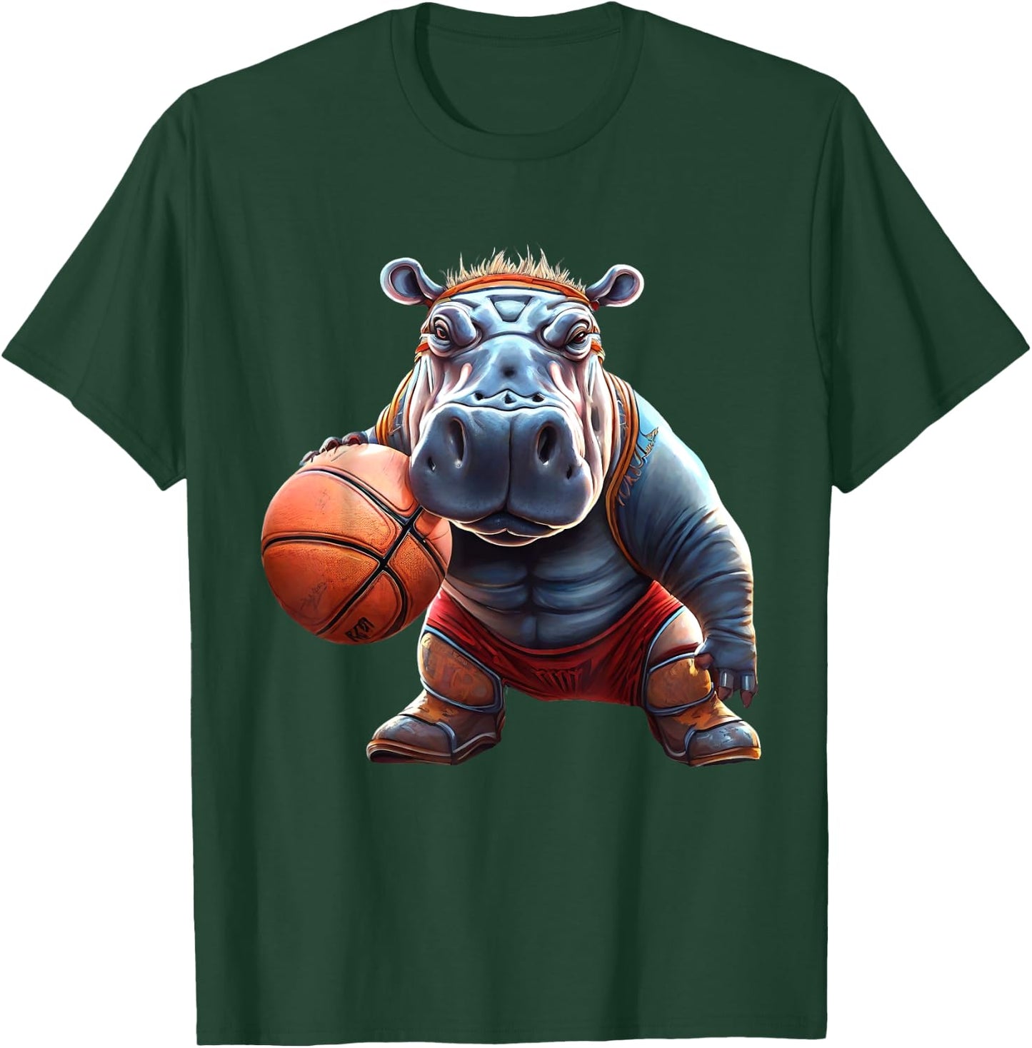 Funny Basketball Hippo Groovy Hippo Basketball T-Shirt - T-Shirt | Forest