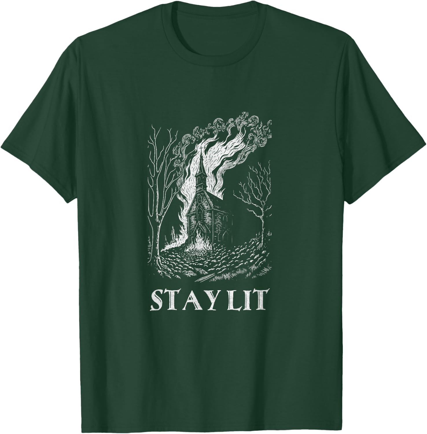 Occult Atheist Burn Church Stay Lit Satan Devil Grunge T-Shirt - T-Shirt | Forest