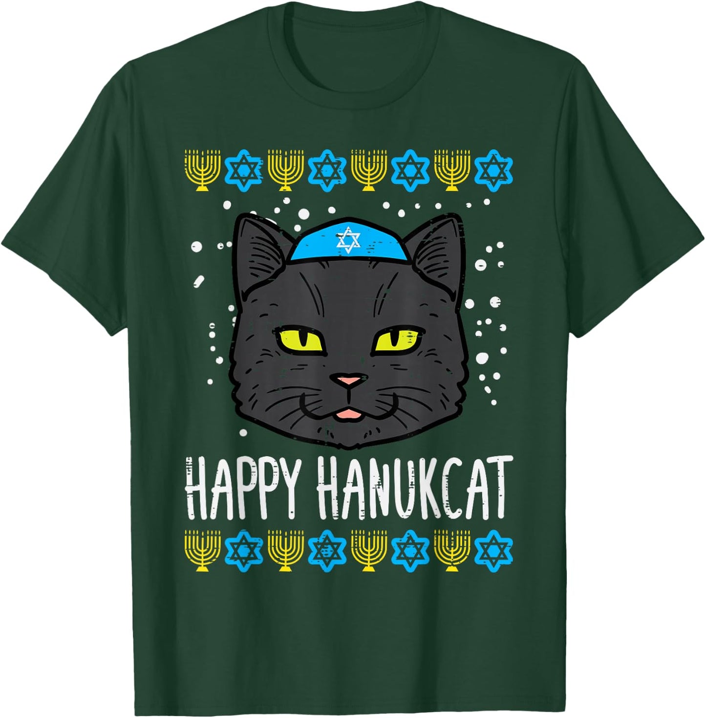 Happy Hanukcat Cat Ugly Hanukkah Chanukah Jew Men Women Kids T-Shirt - T-Shirt | Forest