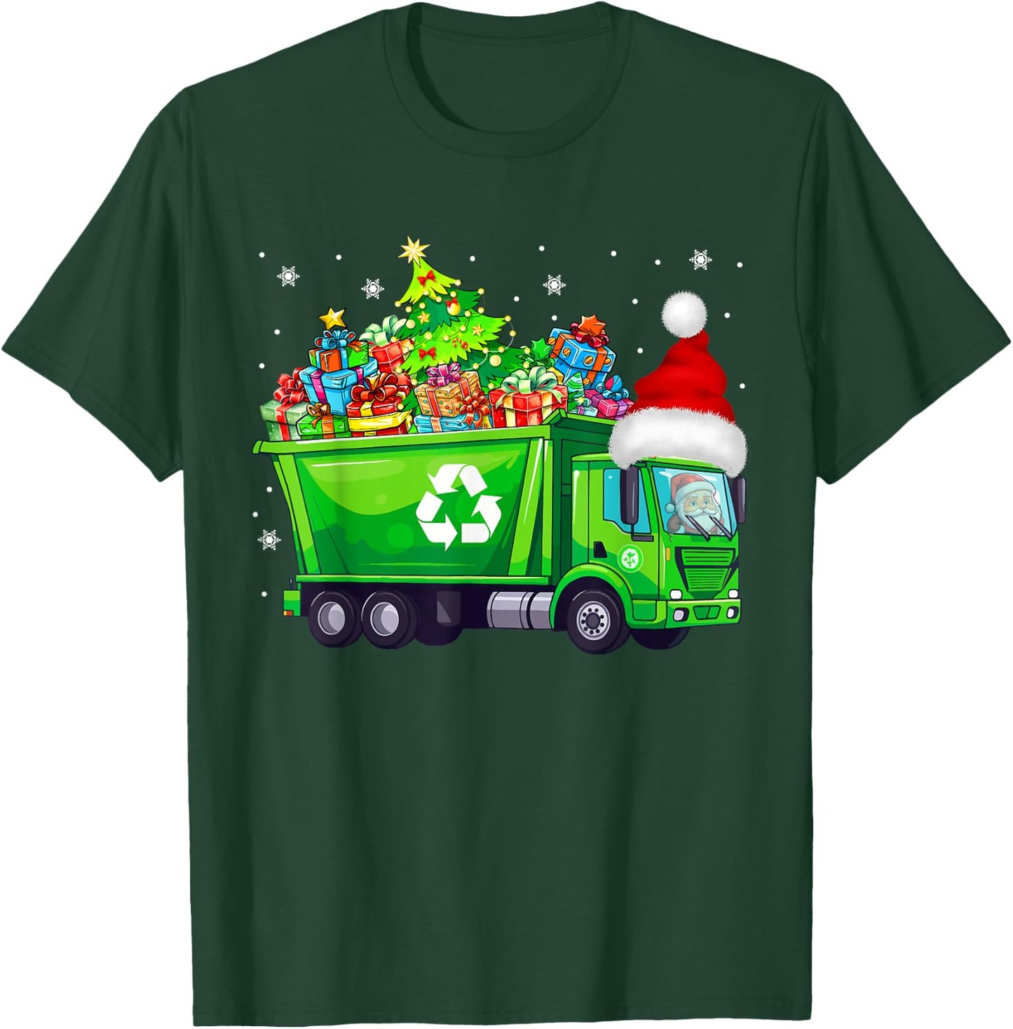 Santa Garbage Truck Carrying Christmas Tree Xmas Driver T-Shirt - T-Shirt | Forest