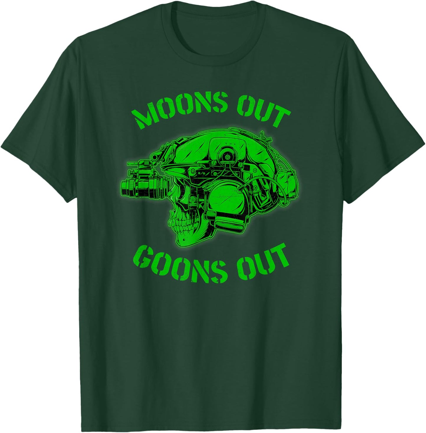 MOONS OUT GOONS OUT Skull Helmet NVGs Military Men's T-Shirt - T-Shirt | Forest
