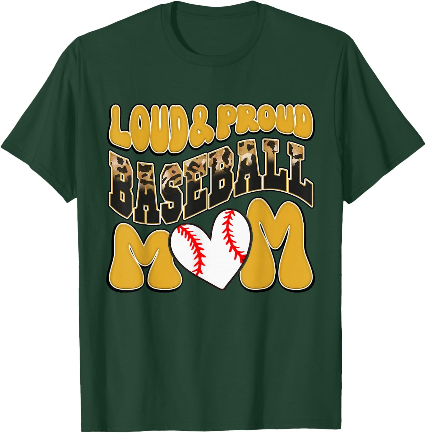 Loud Proud Baseball Mom Yellow Leopard Baseball Mom Mama T-Shirt - T-Shirt | Forest