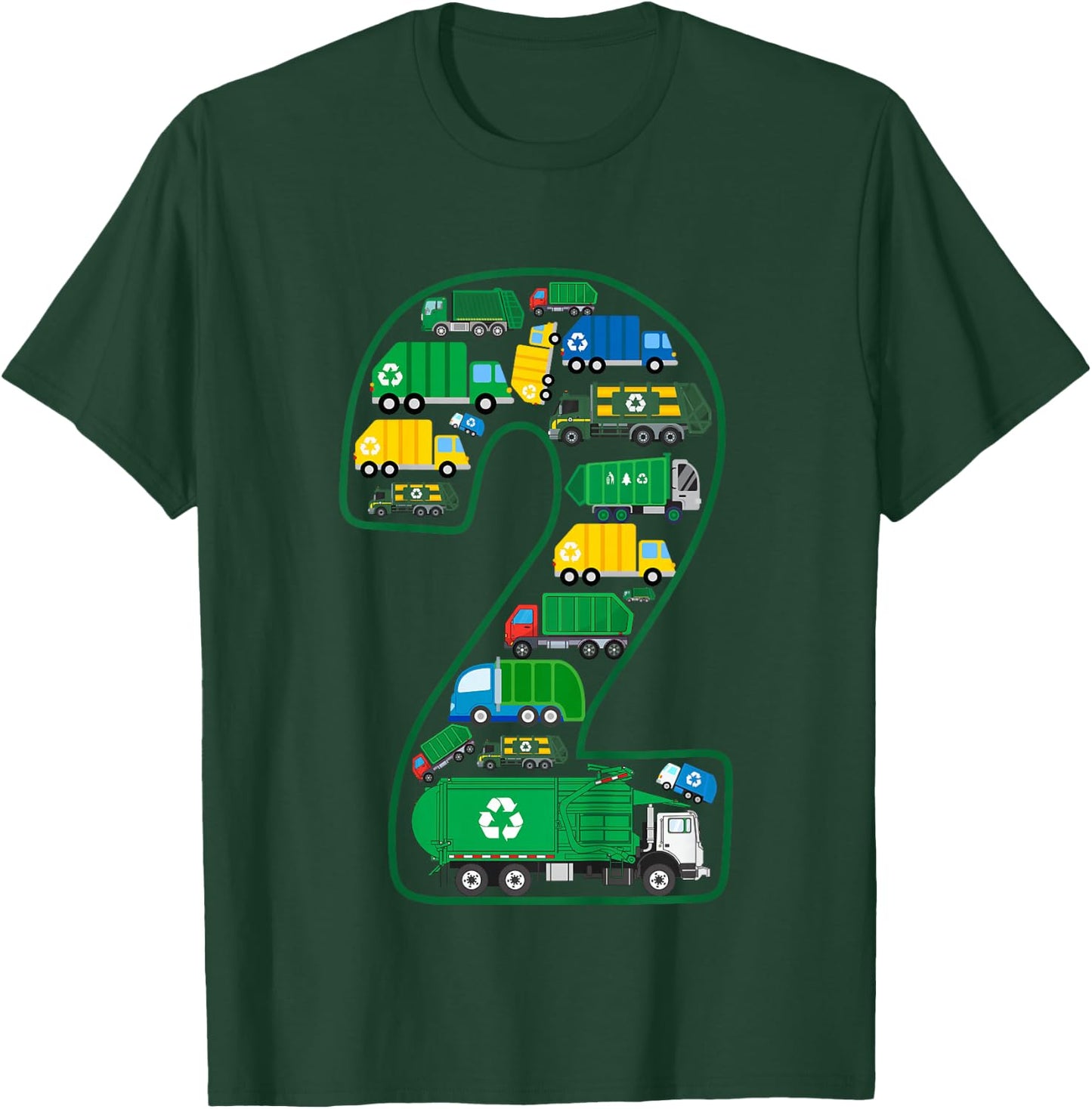 Kids Garbage Truck Boy 2nd Birthday 2 Years Old Garbage Truck Boy T-Shirt - T-Shirt | Forest